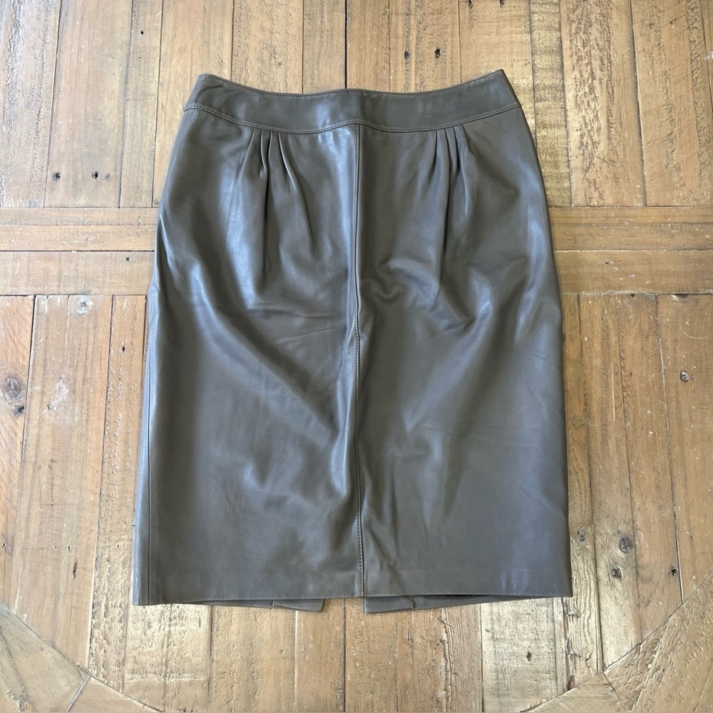 Lafayette 148 Mocha Lamb Skin Leather Pencil Skirt Petite 4 Preppy Knee Length